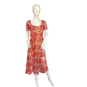 Line and Dot Women's Red Embroidered Midi Dress Size XS